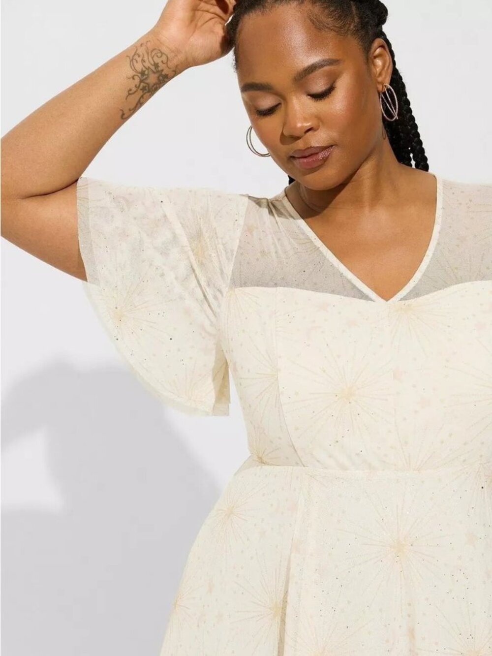 Torrid Midi Mesh Flutter Sleeve Dress — Pristine Starburst — Size 16
